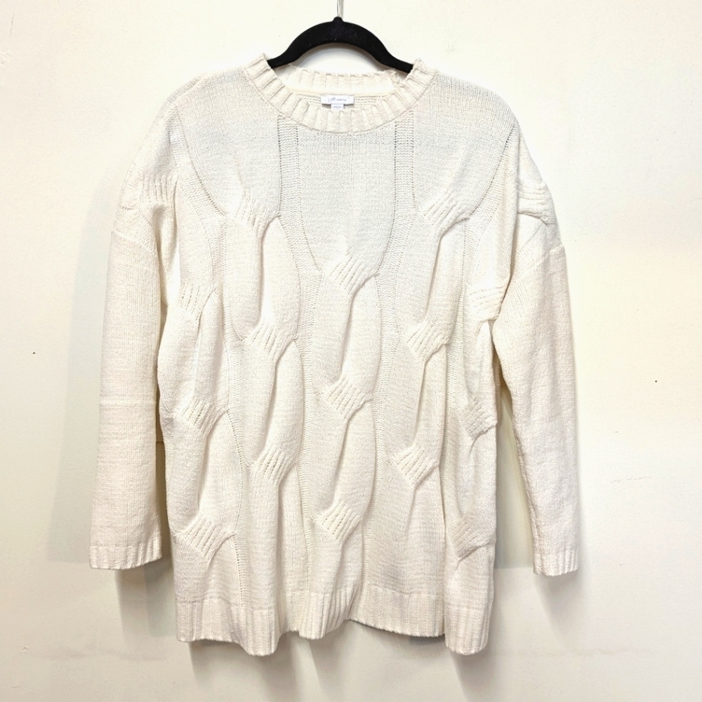J Jill Oversized Cable Knit Cream Chenille Sweater S & M NWOT